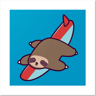 Surfing Sloth Posters and Art